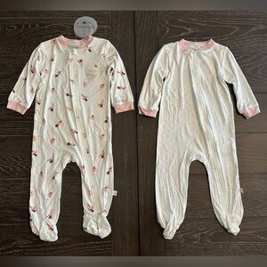 2 Pack! Milkberry Bamboo Baby Girl Onesie Footed Sleeper, Pink Ballerina, NWT
